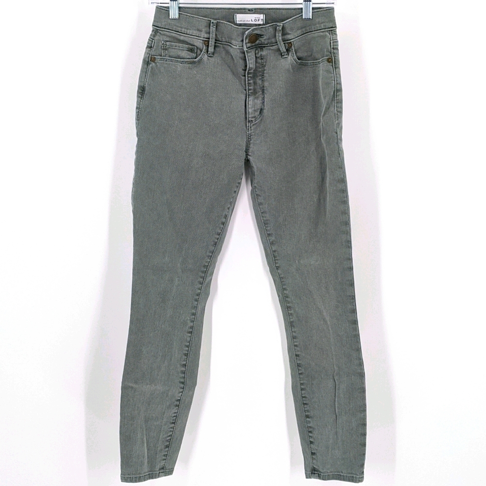 Ann Taylor LOFT Modern High Waist Skinny Ankle Jeans Gray Green Wash 26 Waist US